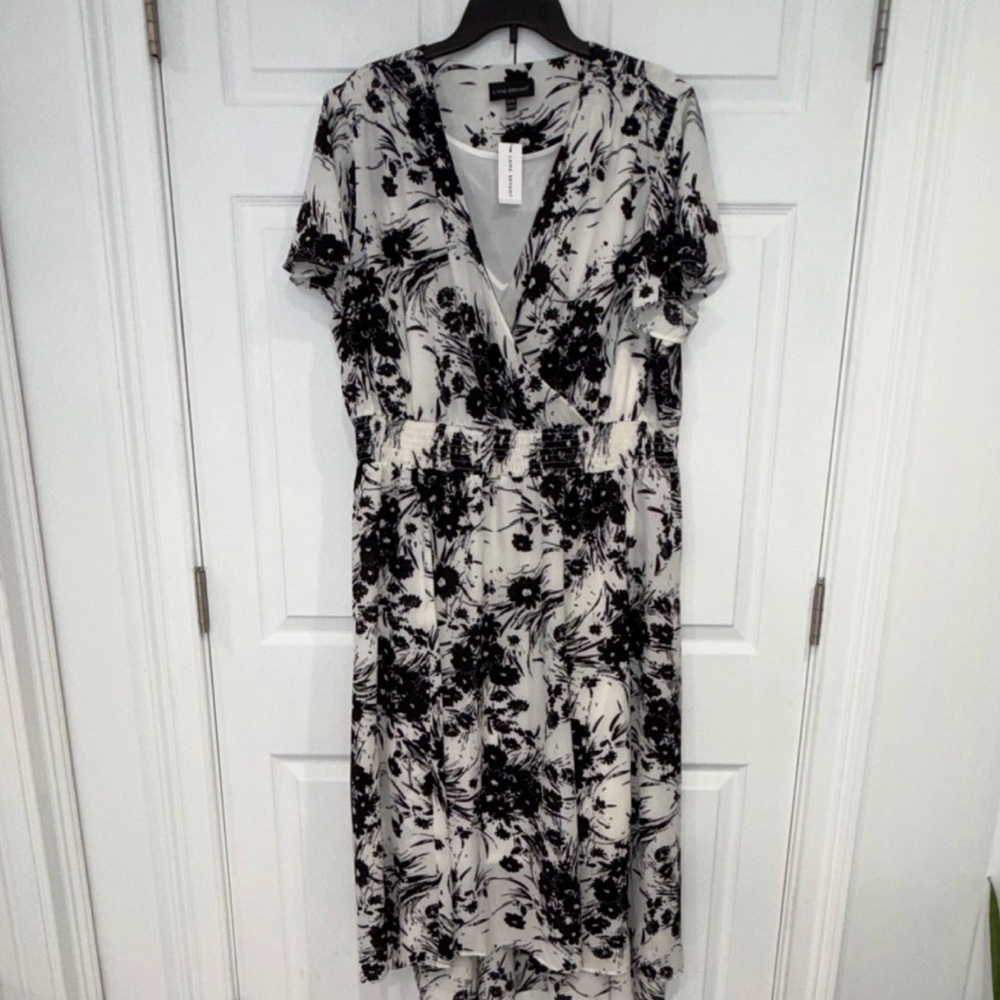 Lane Bryant Plus Size Black‎ and White Floral Lined Wrap-Style Midi Dress
